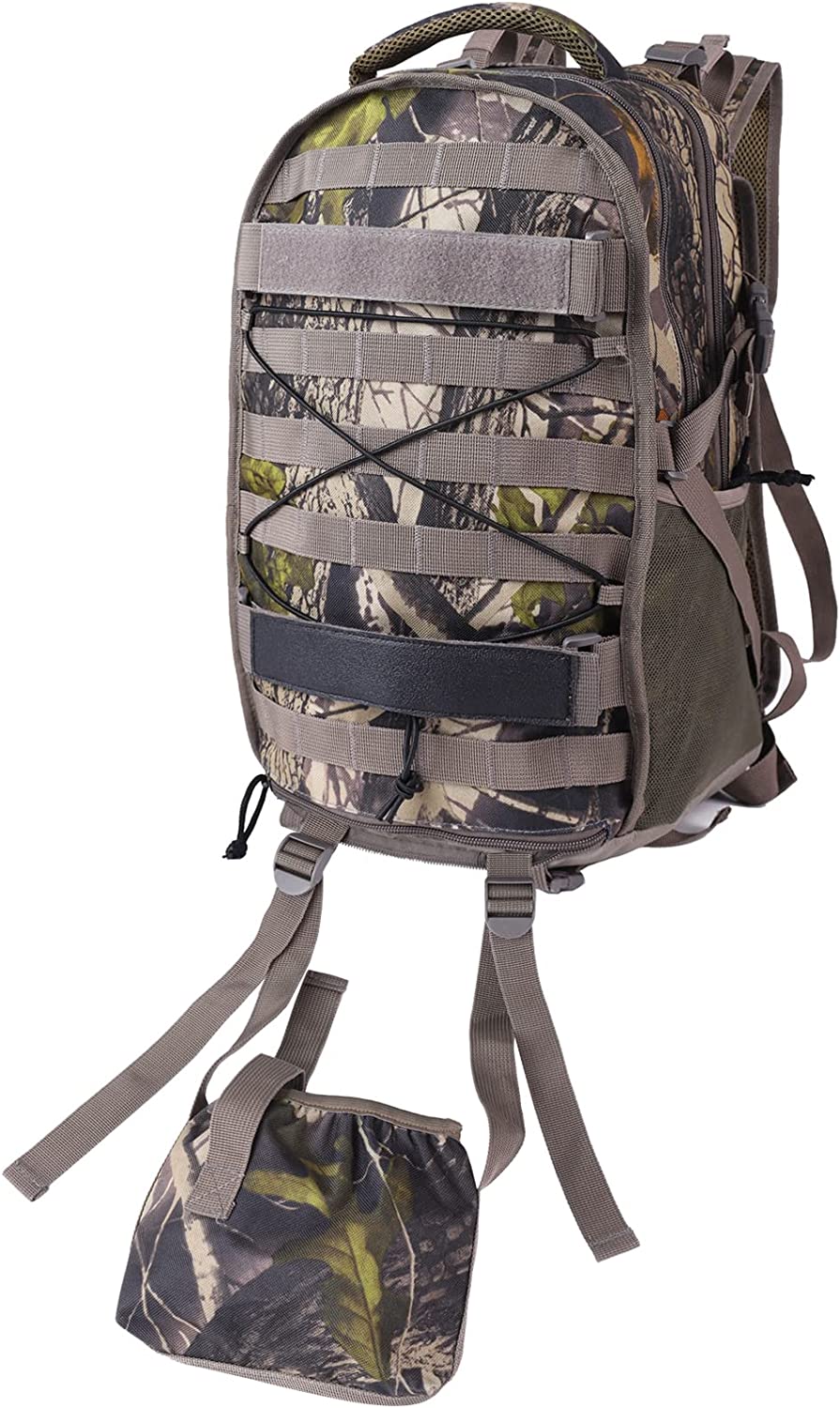 KIRIOUL Hunting Backpack with Waterproof Rain Cover Camo Backpack with Bow and Rifle Holder for Camping,Hiking