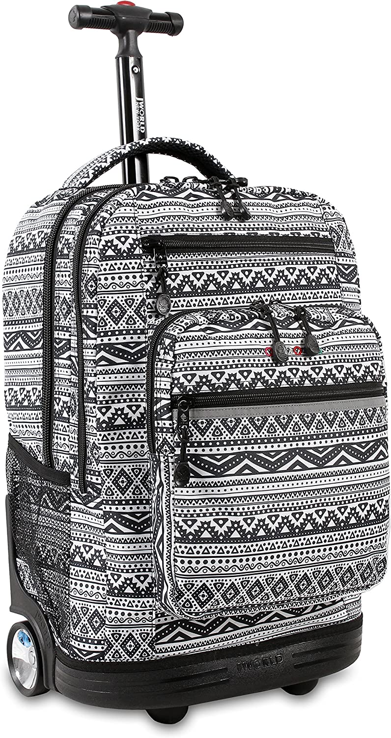 J World New York Sundance Rolling Backpack Girl Boy Roller Bookbag, Tribal, One Size